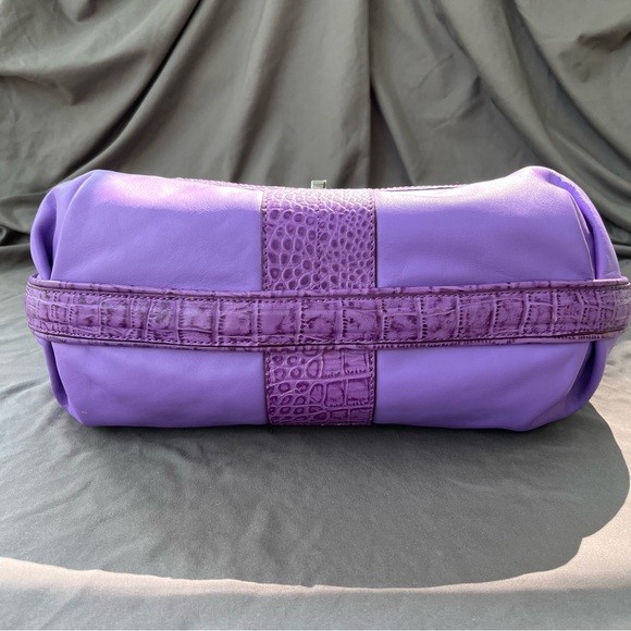 Judith Ripka Purple Leather CROCO Embossed Pewter Wrap Pocket Hobo Shoulder Bag - Picture 9 of 16